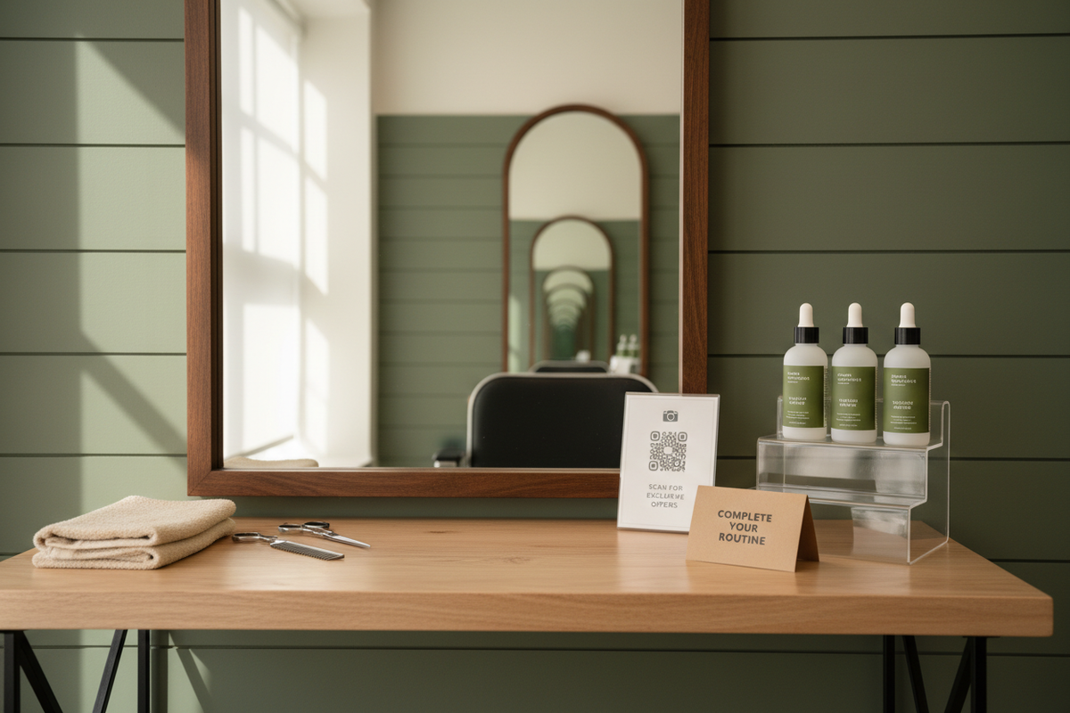 Barber station skincare upselling setup