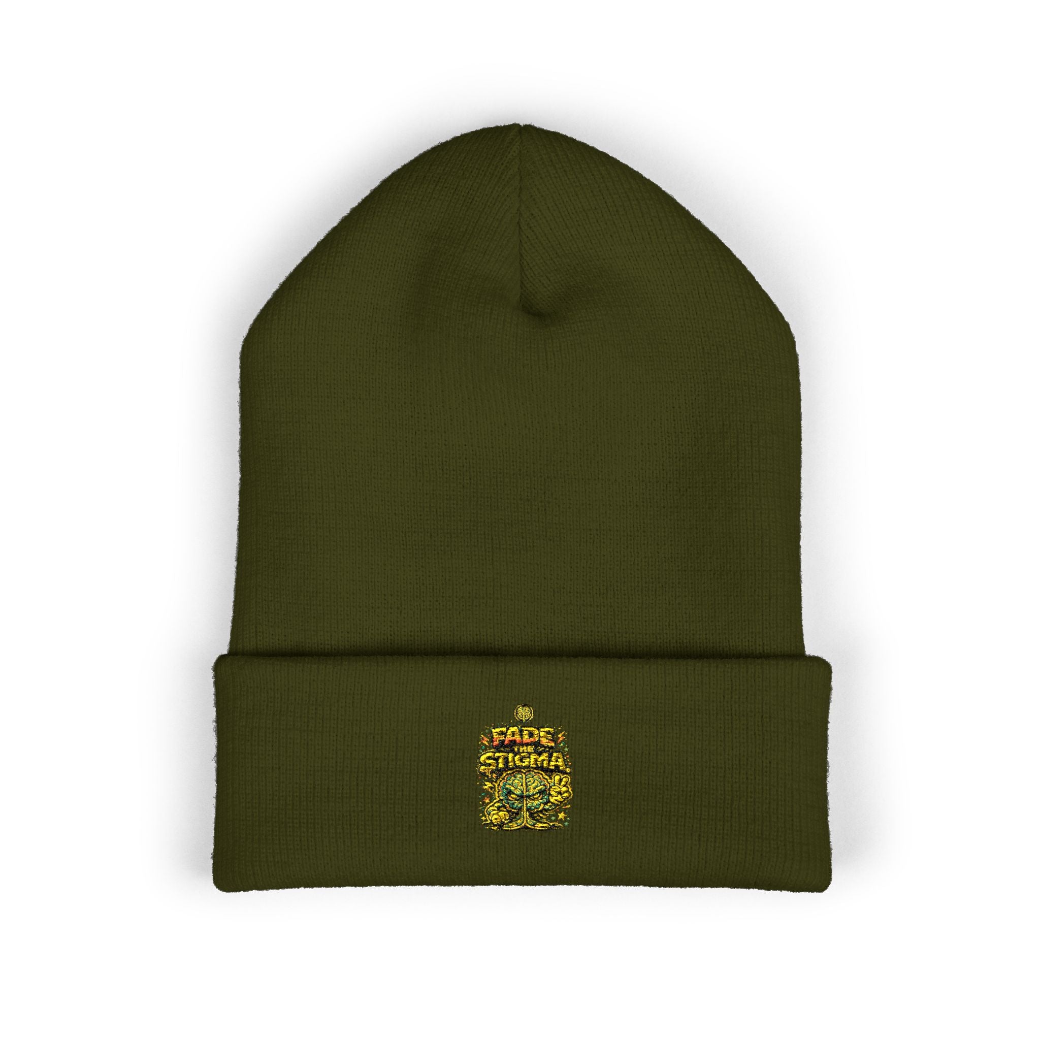 Inside Out Mindset Embroidered Cuffed Beanie Olive